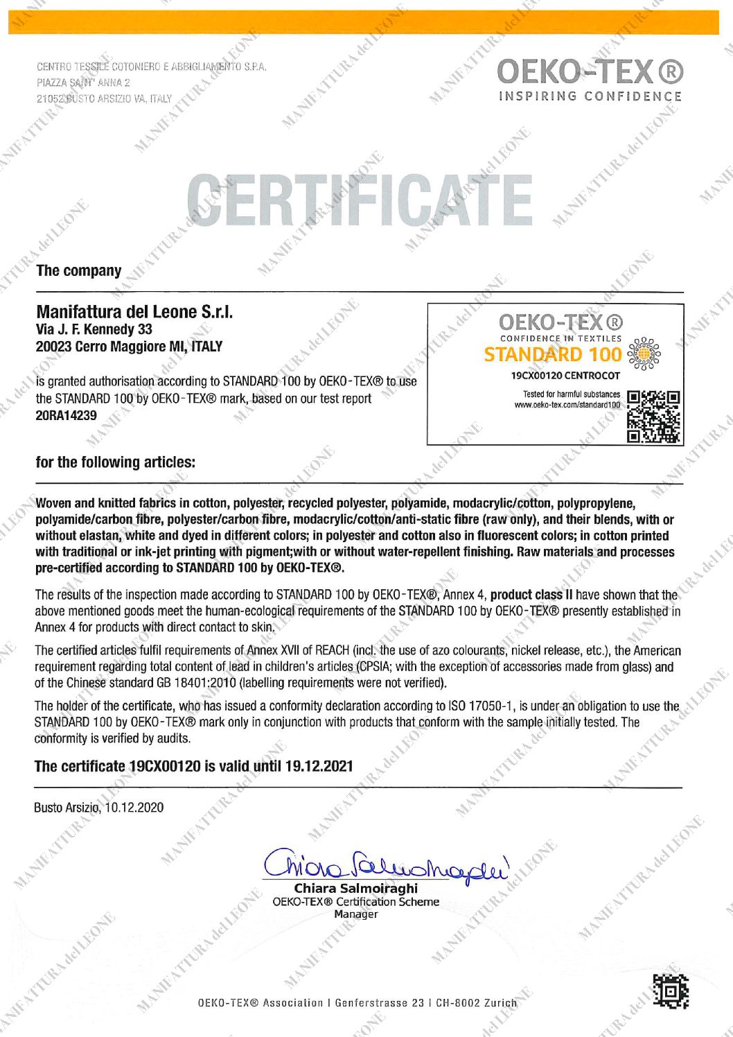 Certificati Oeko-Tex Cl.2 scad. 19-12-21 eng